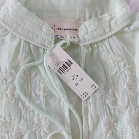 💫Host Pick! NEW!! Anthropologie Linen Long Sleeve Blouse, Mint XS Petite - Picture 8 of 8